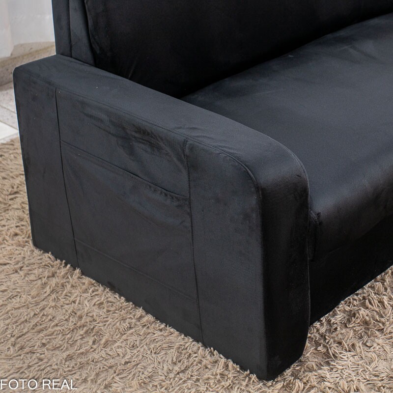 Sofá Cama Daiane Larg. 1.40m C/Baú Veludinho Preto 379/451 - Imagem 10