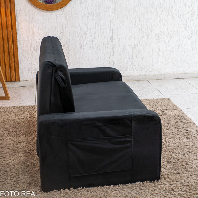 Sofá Cama Daiane Larg. 1.40m C/Baú Veludinho Preto 379/451 - Imagem 13