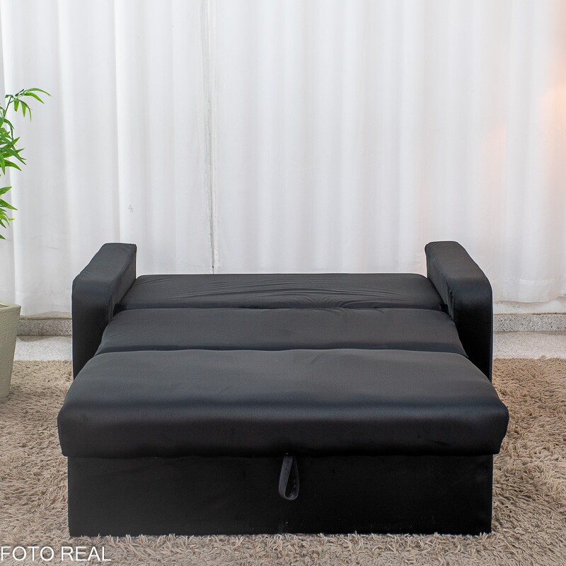 Sofá Cama Daiane Larg. 1.40m C/Baú Veludinho Preto 379/451 - Imagem 6
