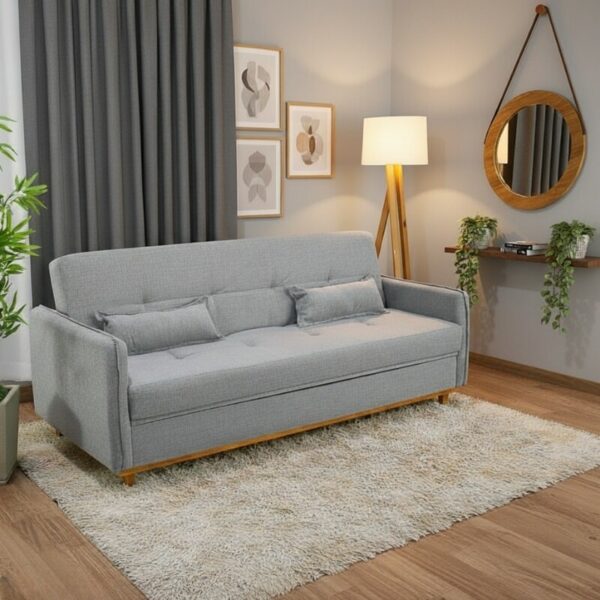 Sofá Cama Ipanema com Baú Linho Cinza 2275 - Larg. 2.05m