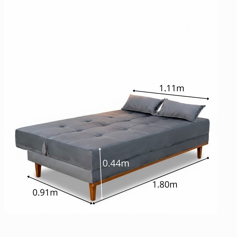 Sofá Cama Madrid Veludo Cinza 2303 Larg. 1.80m - Molas Bonnel - Imagem 2