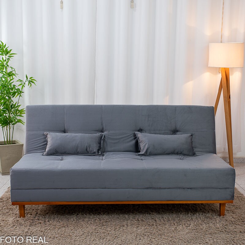 Sofá Cama Madrid Veludo Cinza 2303 Larg. 1.80m - Molas Bonnel - Imagem 5