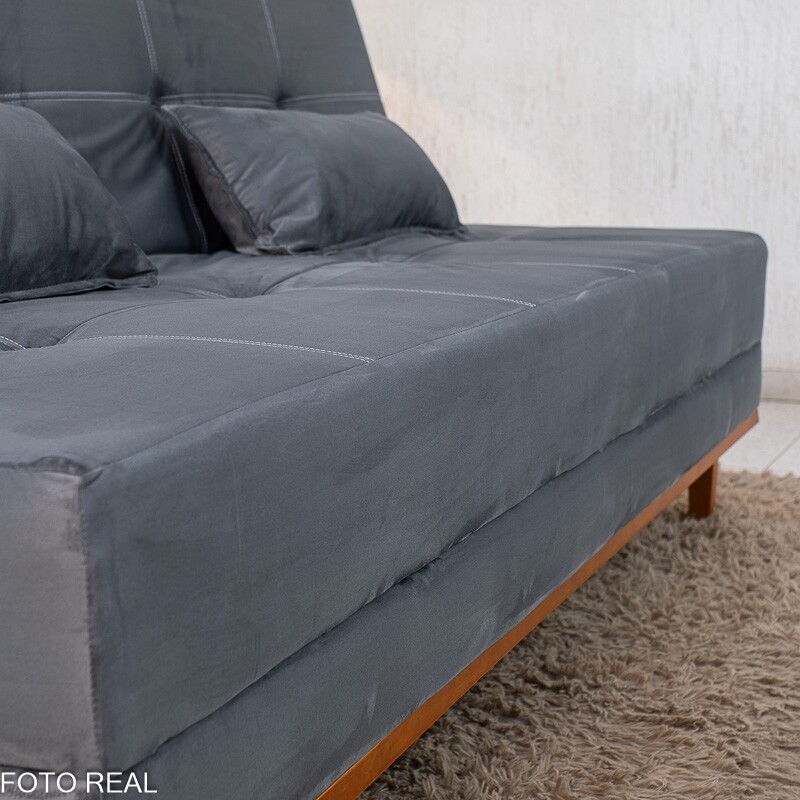 Sofá Cama Madrid Veludo Cinza 2303 Larg. 1.80m - Molas Bonnel - Imagem 7