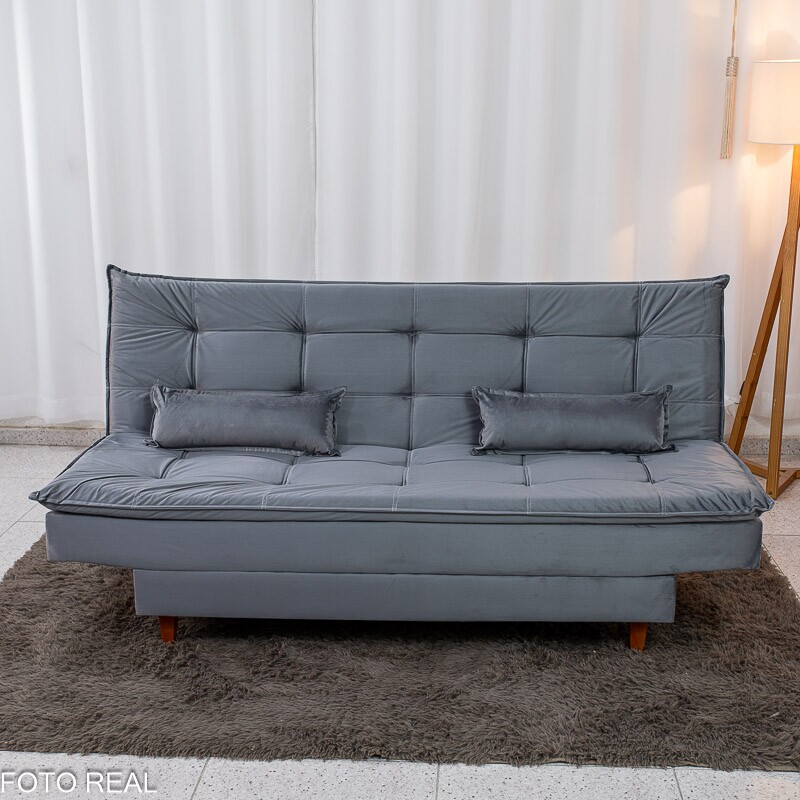 Sofá Cama Premium Veludo Cinza 2303 Larg. 1.80m - Imagem 3