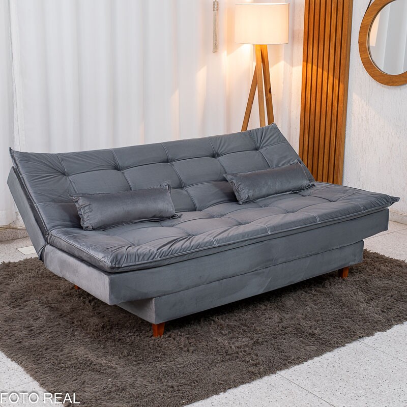 Sofá Cama Premium Veludo Cinza 2303 Larg. 1.80m - Imagem 4