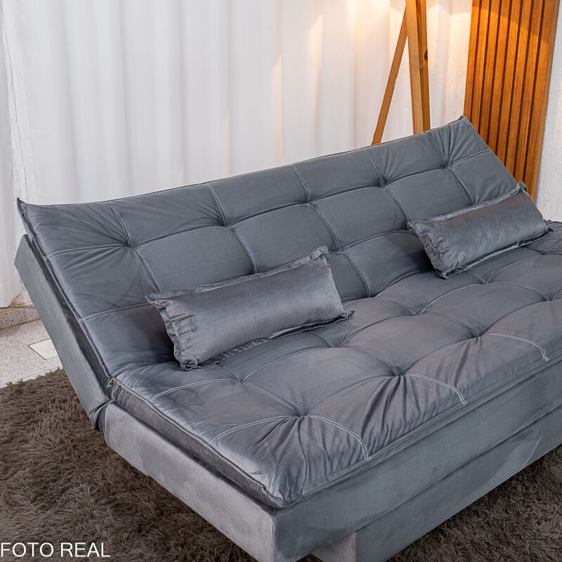 Sofá Cama Premium Veludo Cinza 2303 Larg. 1.80m - Imagem 5