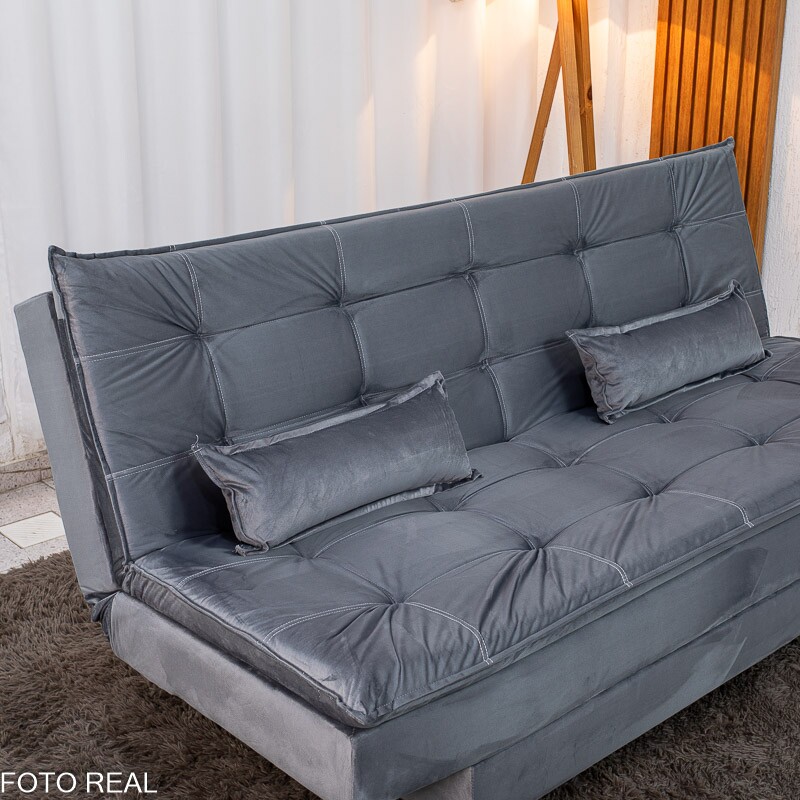 Sofá Cama Premium Veludo Cinza 2303 Larg. 1.80m - Imagem 6