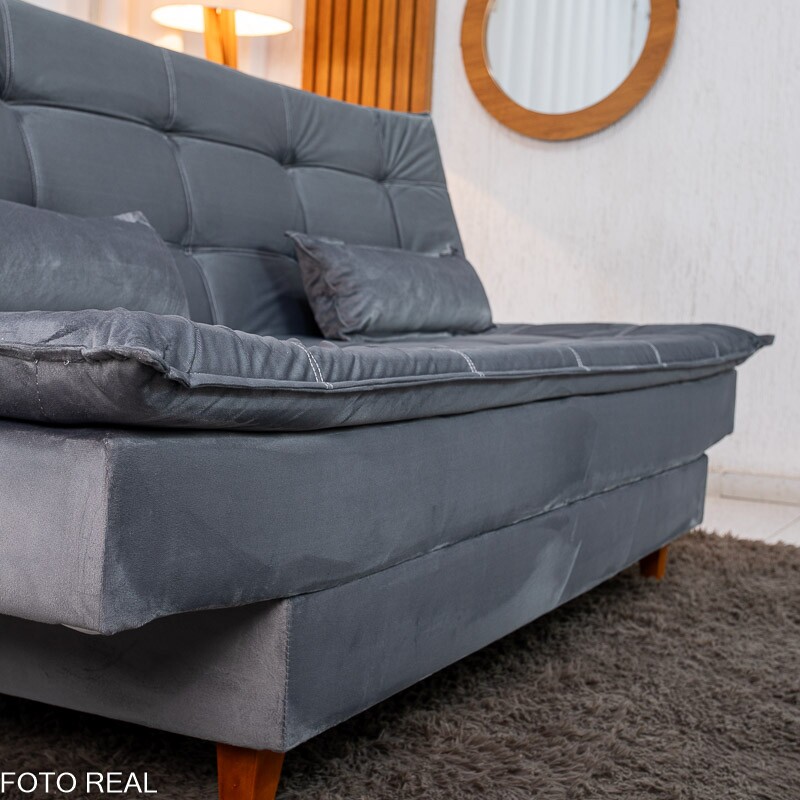 Sofá Cama Premium Veludo Cinza 2303 Larg. 1.80m - Imagem 7