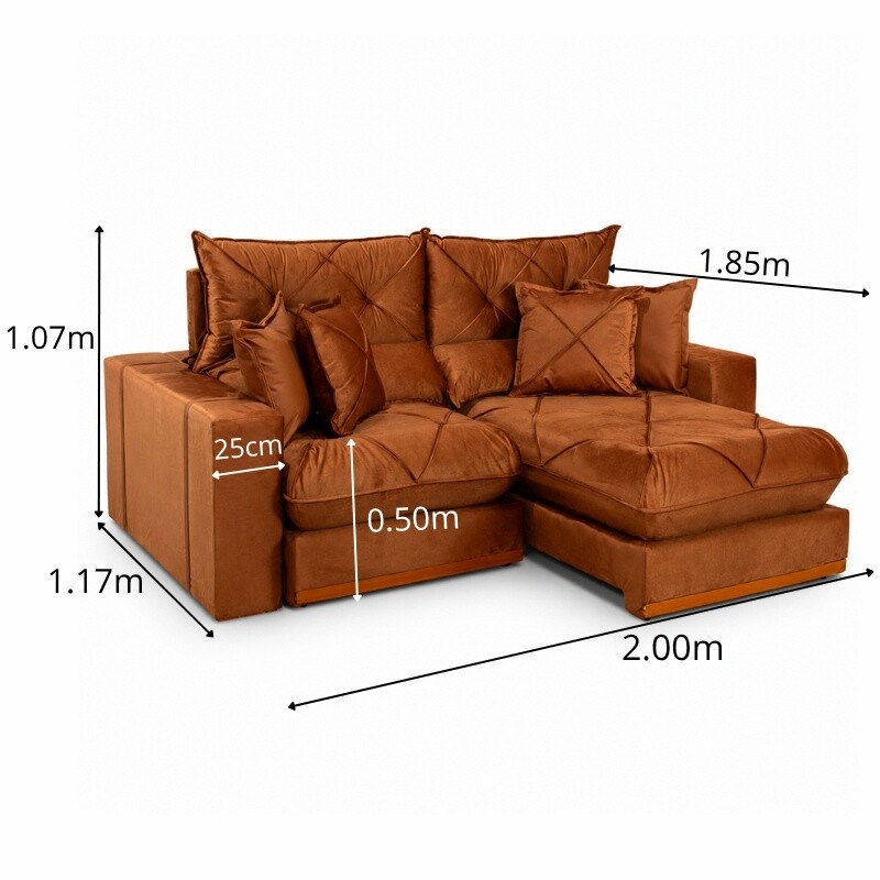 Sofá Retrátil Reclinável Gran Bello 2.00m Veludo Terracota 24 - Molas Ensacadas - Imagem 2