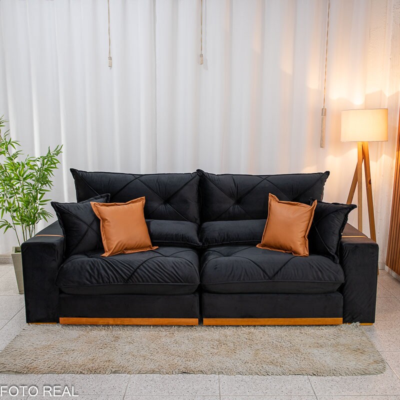 Sofá Retrátil Reclinável Gran Bello 2.50m Veludo Preto 21 - Molas Ensacadas Pocket - Imagem 5