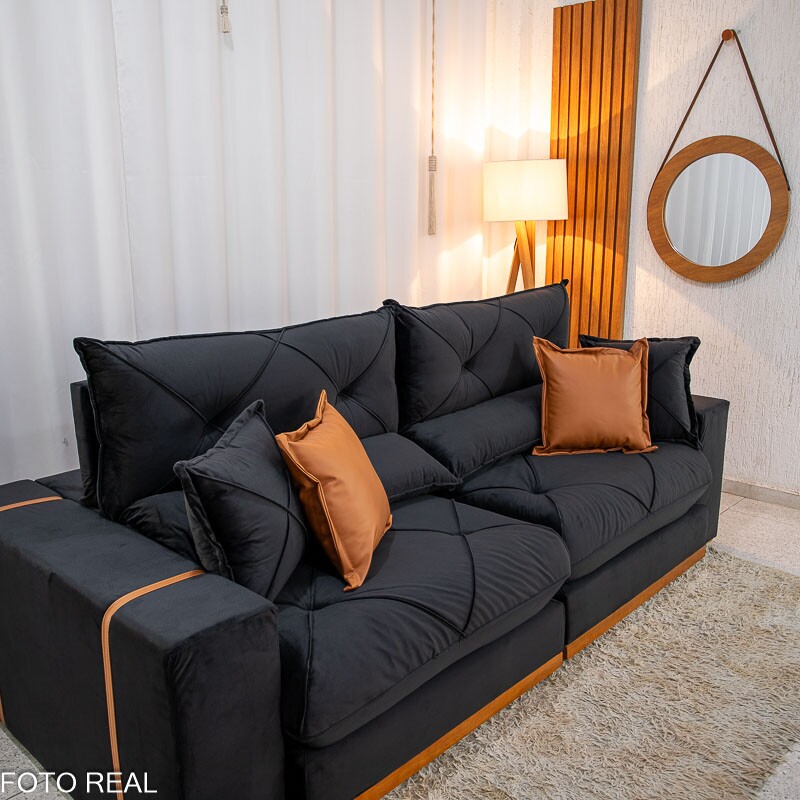 Sofá Retrátil Reclinável Gran Bello 2.50m Veludo Preto 21 - Molas Ensacadas Pocket - Imagem 6
