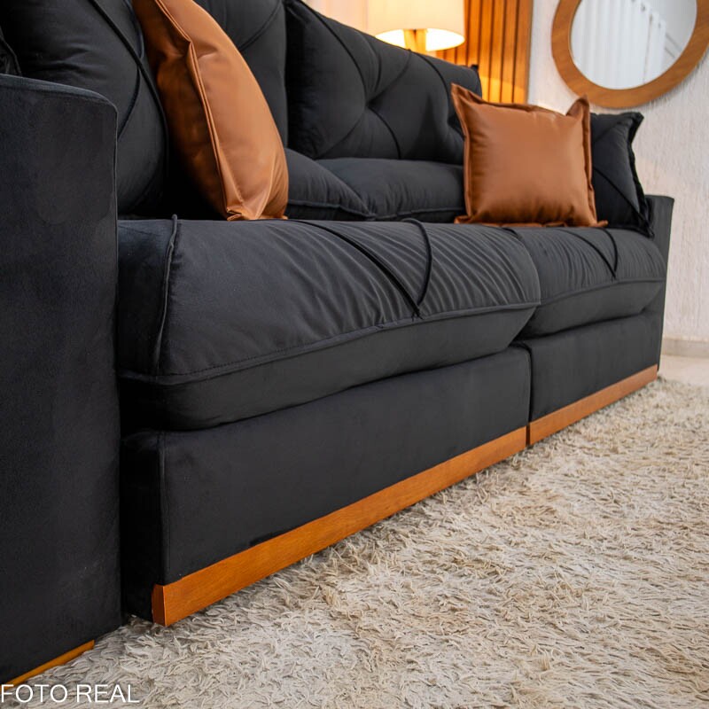 Sofá Retrátil Reclinável Gran Bello 2.50m Veludo Preto 21 - Molas Ensacadas Pocket - Imagem 7