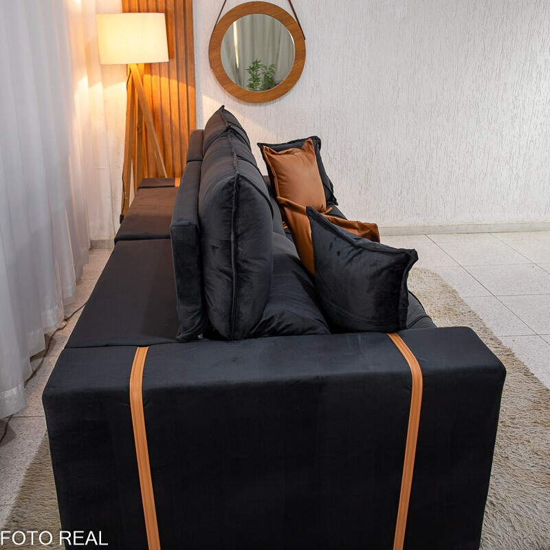 Sofá Retrátil Reclinável Gran Bello 2.50m Veludo Preto 21 - Molas Ensacadas Pocket - Imagem 8