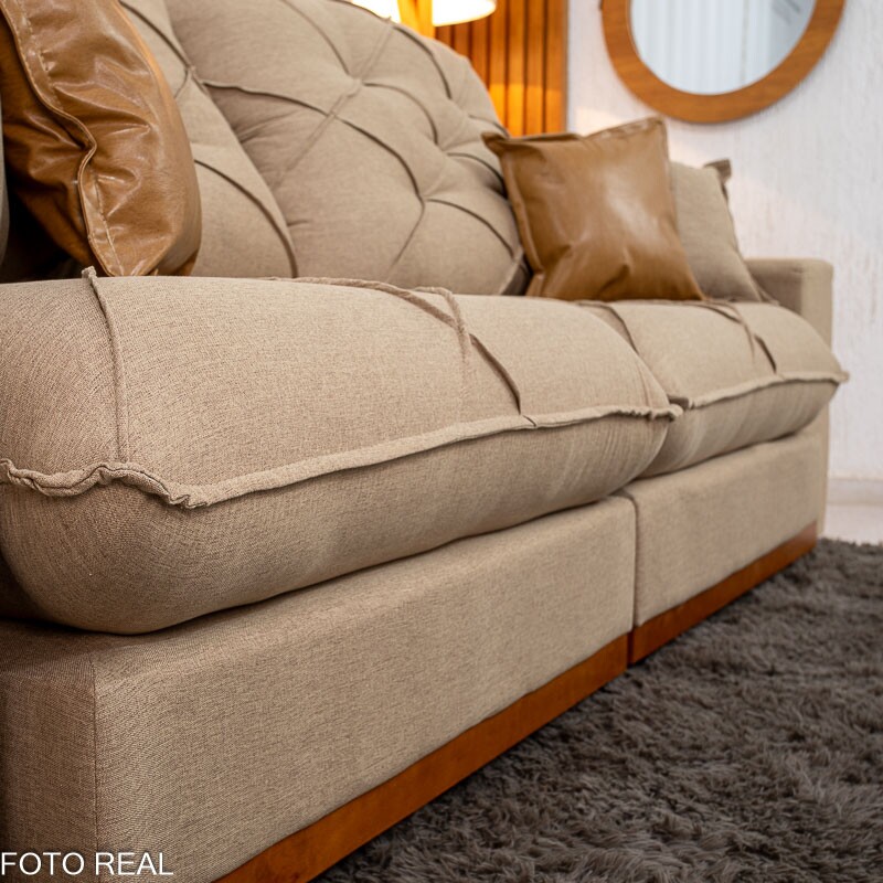 Sofá Retrátil Reclinável Malibu 2.50m Linho Bege 1006 - D33 e Molas Ensacadas - Imagem 8