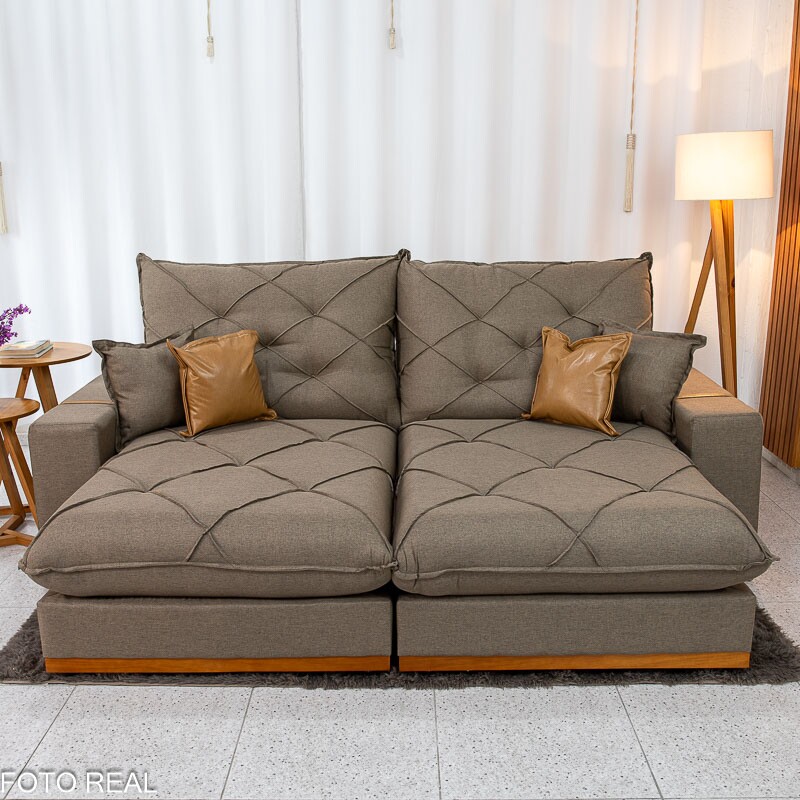 Sofá Retrátil Reclinável Malibu 2.50m Linho Marrom 1007 - D33 e Molas Ensacadas - Imagem 4