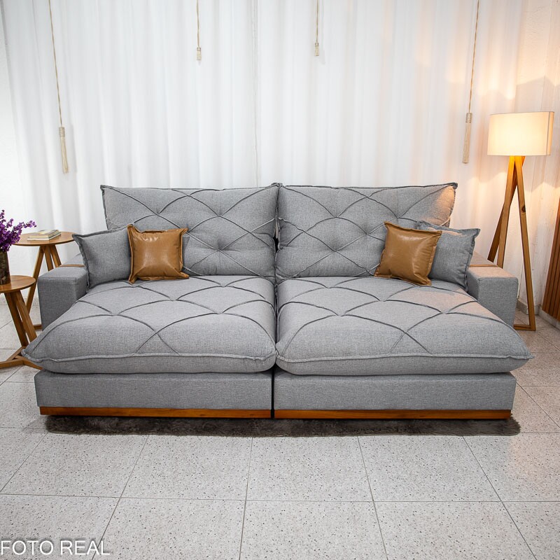 Sofá Retrátil Reclinável Malibu 2.90m Linho Cinza 1008 - D33 e Molas Ensacadas - Imagem 5