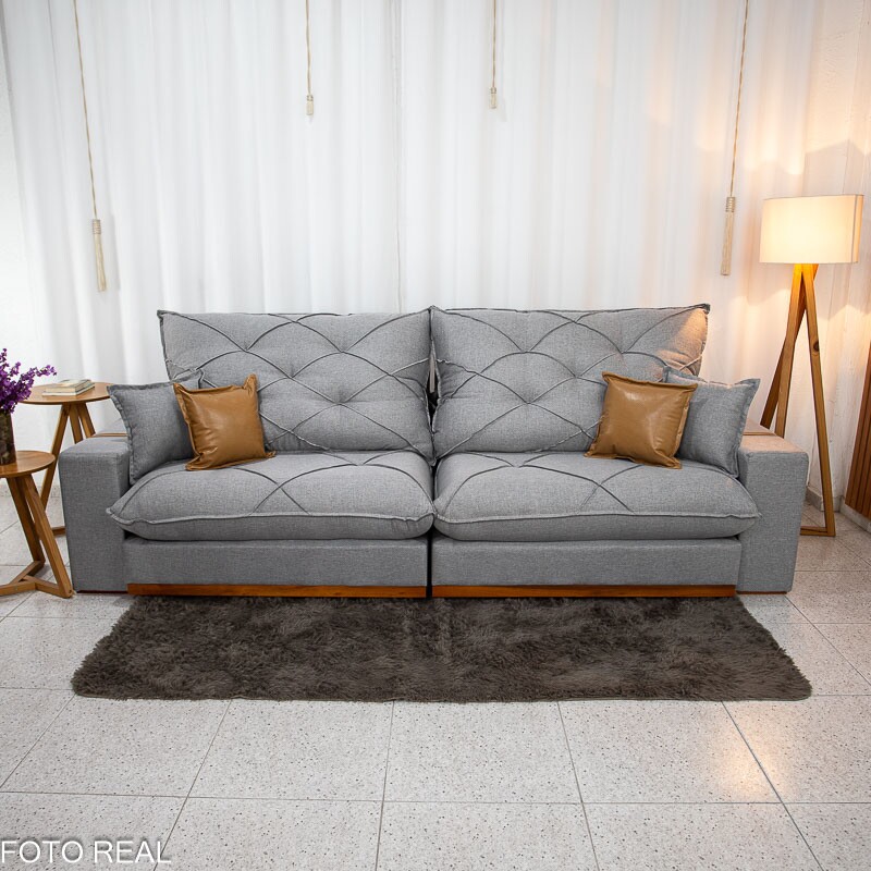 Sofá Retrátil Reclinável Malibu 2.90m Linho Cinza 1008 - D33 e Molas Ensacadas - Imagem 6