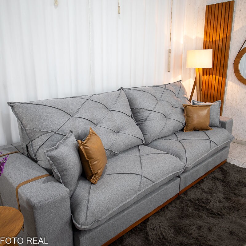 Sofá Retrátil Reclinável Malibu 2.90m Linho Cinza 1008 - D33 e Molas Ensacadas - Imagem 8