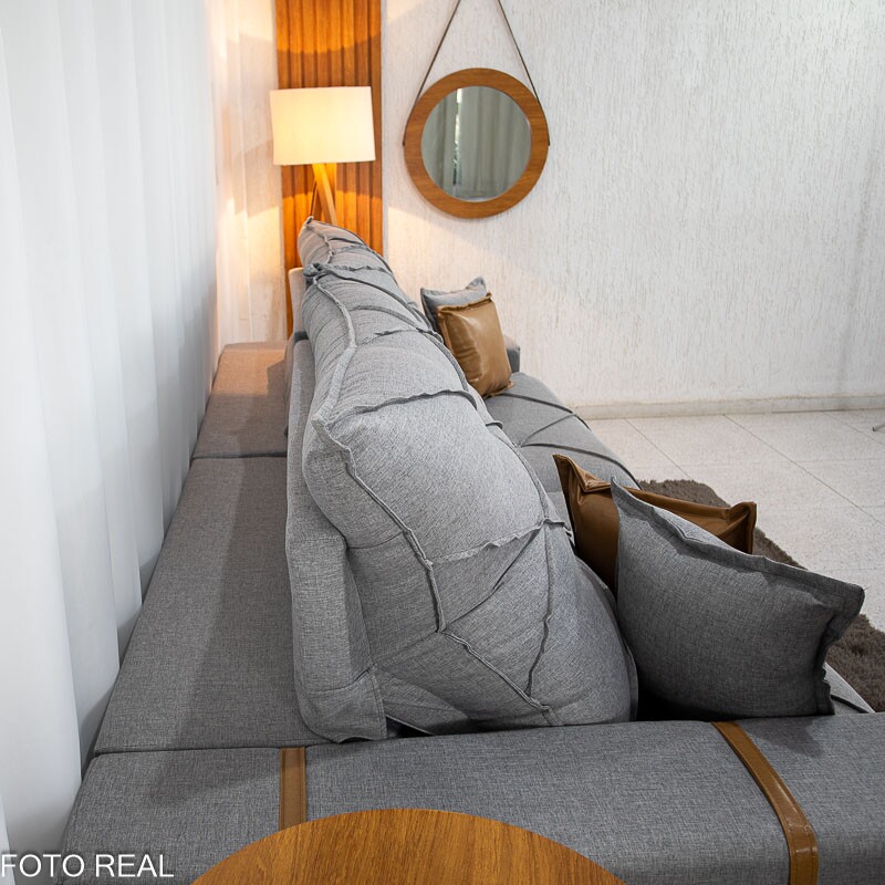 Sofá Retrátil Reclinável Malibu 2.90m Linho Cinza 1008 - D33 e Molas Ensacadas - Imagem 9