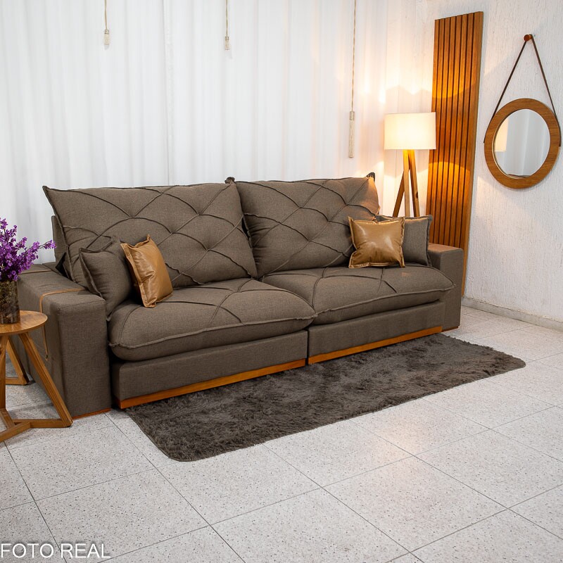 Sofá Retrátil Reclinável Malibu 2.90m Linho Marrom 1007 - D33 e Molas Ensacadas - Imagem 3