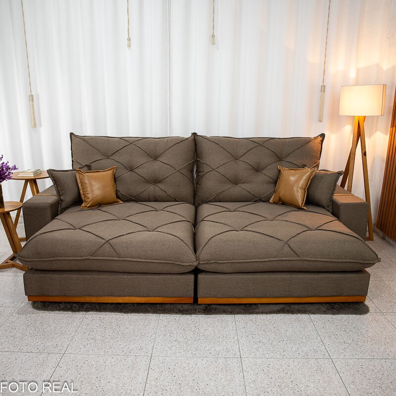 Sofá Retrátil Reclinável Malibu 2.90m Linho Marrom 1007 - D33 e Molas Ensacadas - Imagem 4