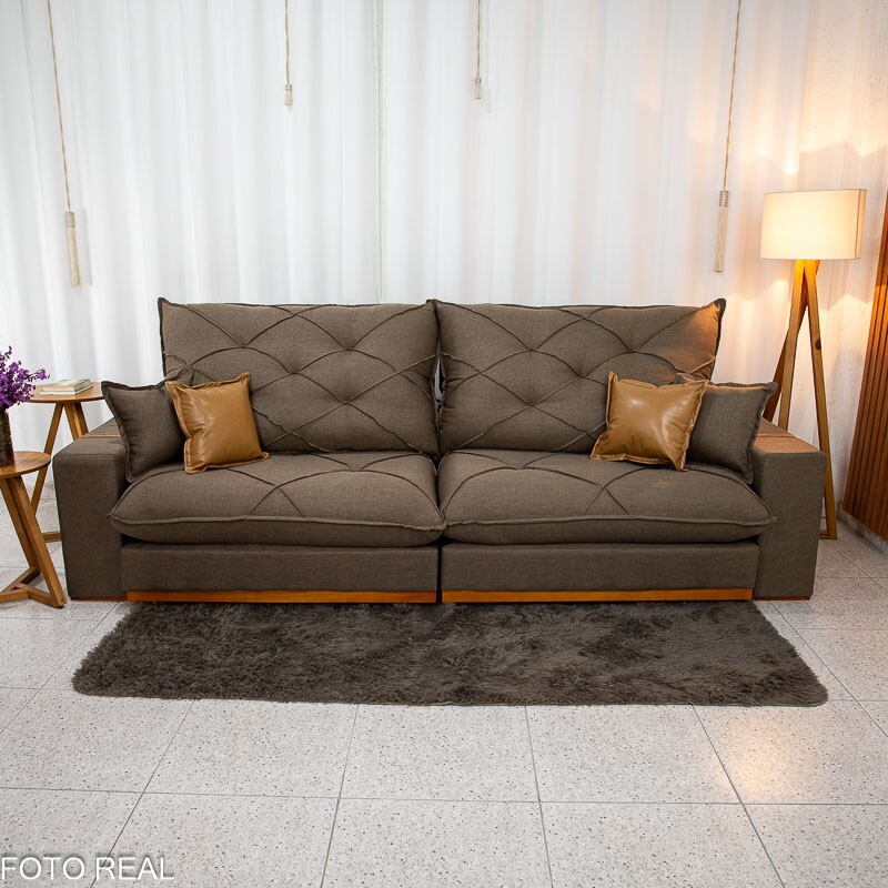 Sofá Retrátil Reclinável Malibu 2.90m Linho Marrom 1007 - D33 e Molas Ensacadas - Imagem 5