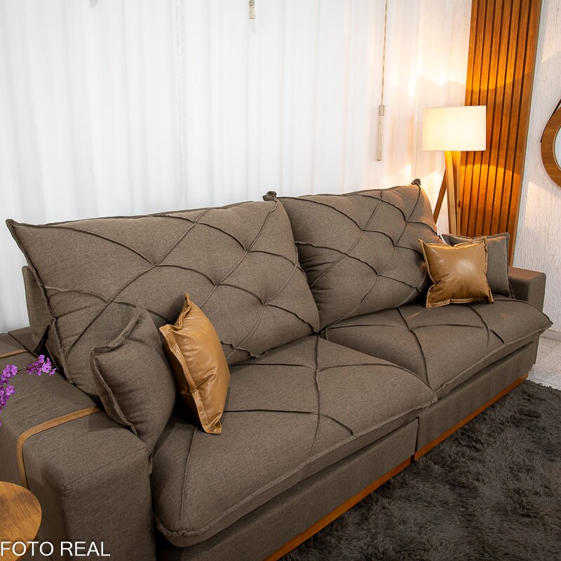 Sofá Retrátil Reclinável Malibu 2.90m Linho Marrom 1007 - D33 e Molas Ensacadas - Imagem 6