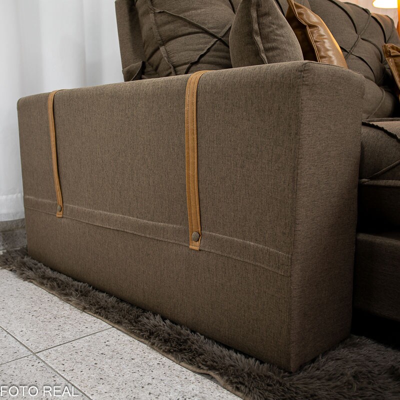 Sofá Retrátil Reclinável Malibu 2.90m Linho Marrom 1007 - D33 e Molas Ensacadas - Imagem 9