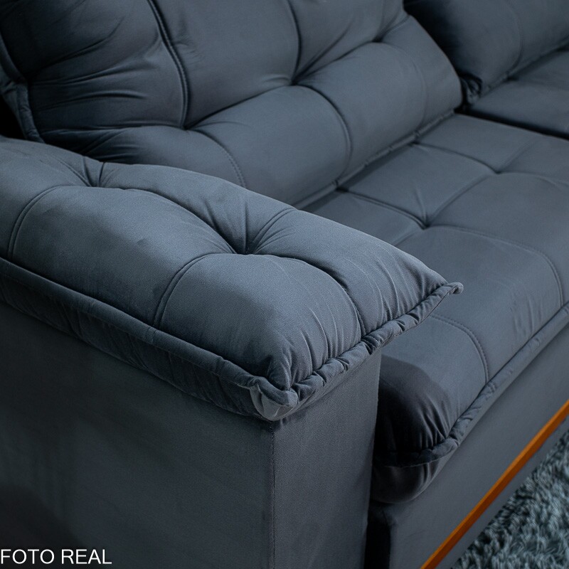 Sofá Retrátil Reclinável Mariana 2.30m Veludo Chumbo 330 - D33 e Molas Ensacadas - Imagem 10