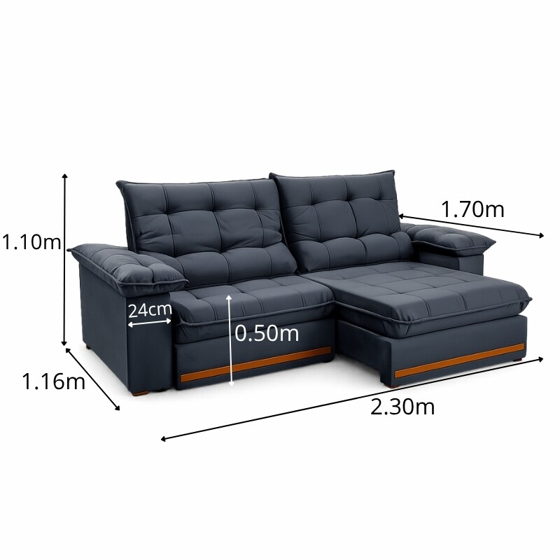 Sofá Retrátil Reclinável Mariana 2.30m Veludo Chumbo 330 - D33 e Molas Ensacadas - Imagem 2