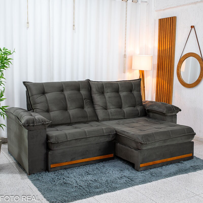Sofá Retrátil Reclinável Mariana 2.30m Veludo Marrom 320 - D33 e Molas Ensacadas - Imagem 4