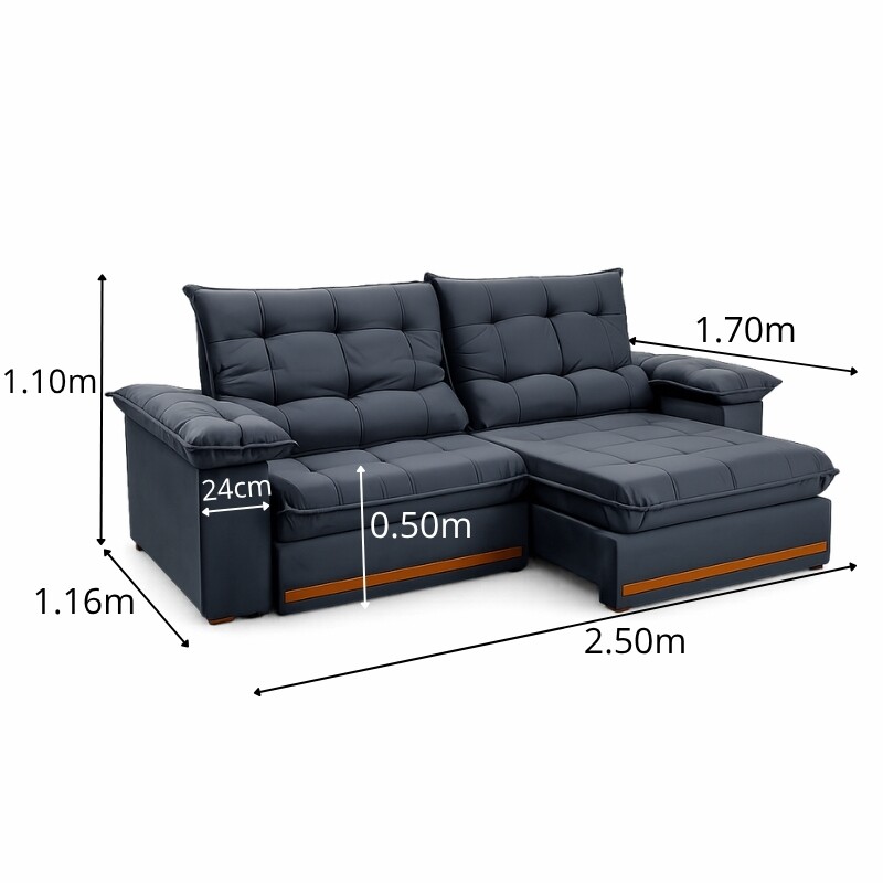 Sofá Retrátil Reclinável Mariana 2.50m Veludo Chumbo 330 - D33 e Molas Ensacadas - Imagem 2