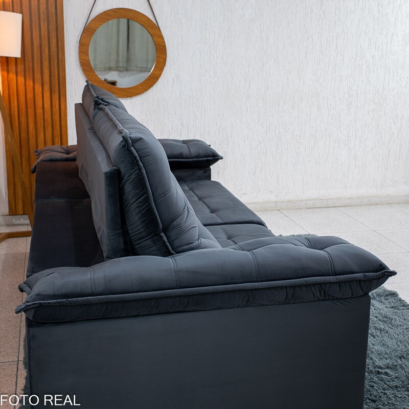 Sofá Retrátil Reclinável Mariana 2.50m Veludo Chumbo 330 - D33 e Molas Ensacadas - Imagem 9