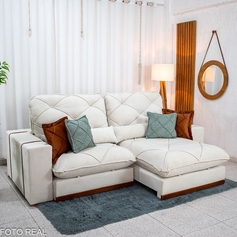 Sofá Retrátil Reclinável Texas 2.50m Boucle Bege - Molas Ensacadas - Imagem 4