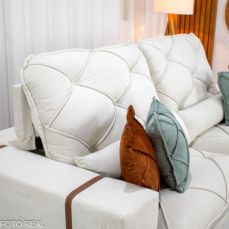 Sofá Retrátil Reclinável Texas 2.50m Boucle Bege - Molas Ensacadas - Imagem 7