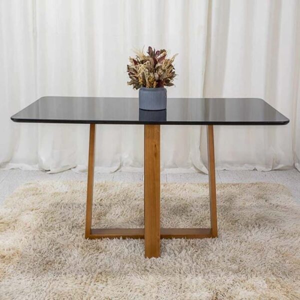 Mesa de Jantar Pedro 160x80 Vidro Preto/Base Madeira Art Assento - Entregue Montada