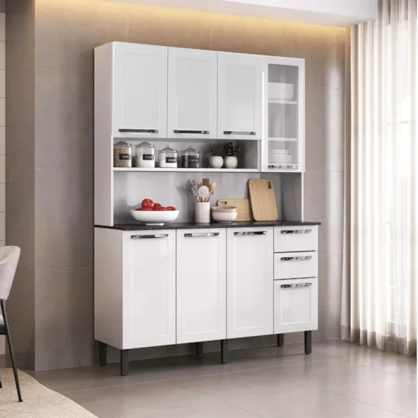 Kit Cozinha Florença Larg. 1.40m Branco 8 Portas 2 Gavetas em Aço - Itatiaia REF: 6928