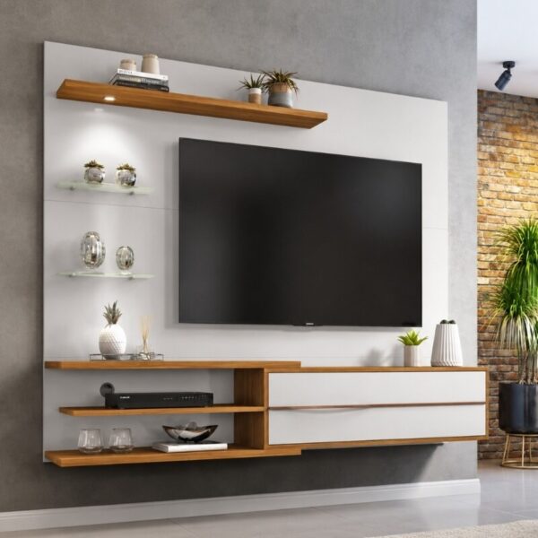 Painel NT 1115 Larg. 1.80m Off White/Freijó C/ Led para TV até 60" - Notável