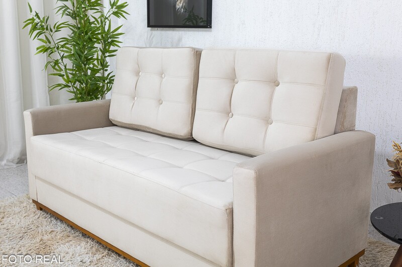 Sofá 3 lugares Living Áustria Veludo Bege A32 Larg. 1.70m - Imagem 3
