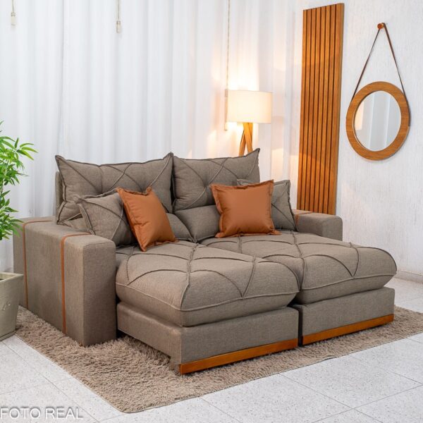Sofá Retrátil Reclinável Gran Bello 2.00m Linho Marrom 28 - Molas Ensacadas Pocket