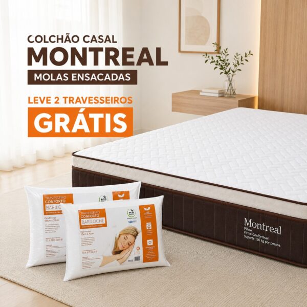 Colchão Casal Montreal 138x188x32 Molas Ensacadas Viero | Suporta até 260kg