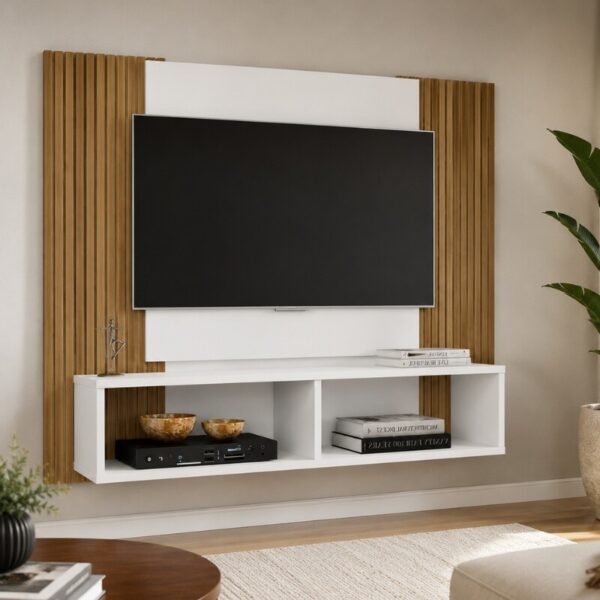 Painel Navi Larg. 1.20m Branco Ripado para TV até 47" - Bechara REF: 5845