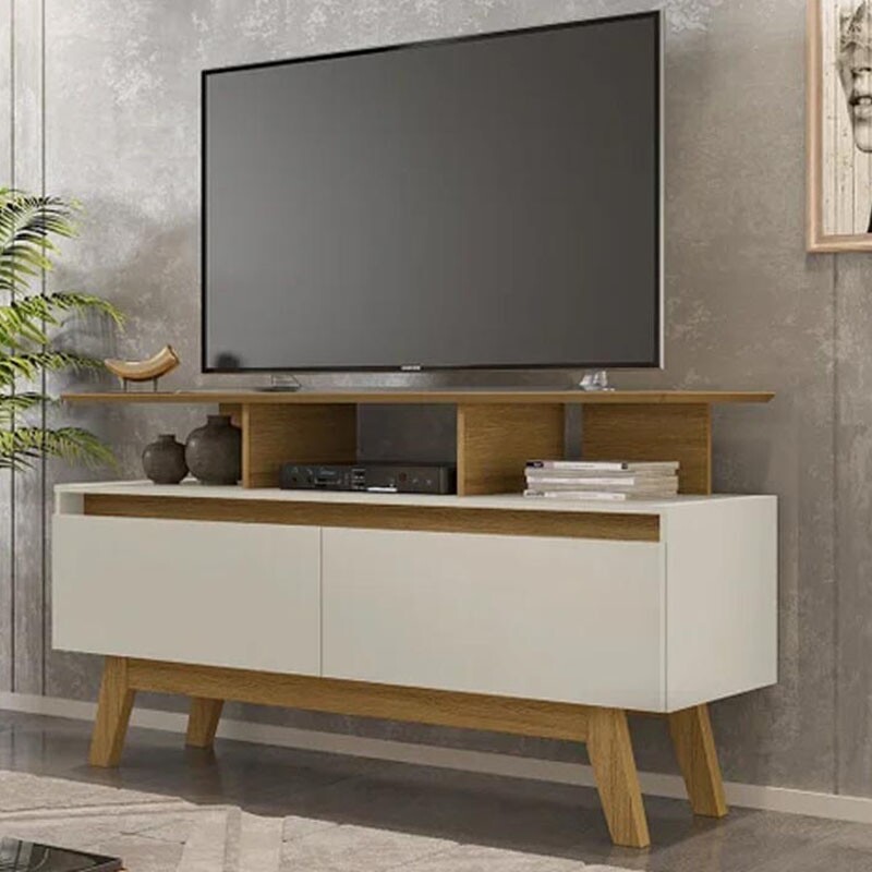 Rack Bancada Rubi Larg. 1.20m Cinamomo/Off para TV até 50" - Bechara