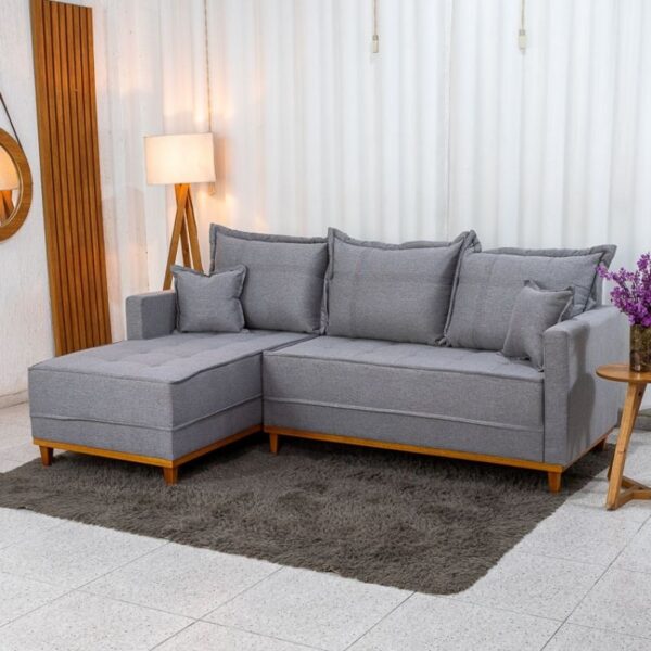Sofá 3 Lug. Milão C/Chaise Lado Direito Linho Cinza 1008 Larg. 2.30m - Molas Ensacadas