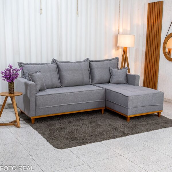 Sofá 3 Lug. Com Chaise Lado Esquerdo Milão Larg. 2.30m Linho Cinza 1008 - Molas Ensacadas