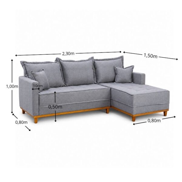 Alternative view of Sofá 3 Lug. Com Chaise Lado Esquerdo Milão Larg. 2.30m Linho Cinza 1008 - Molas Ensacadas