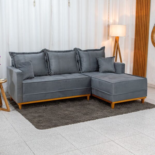 Sofá 3 Lug. Milão C/Chaise Lado Esquerdo Veludo Cinza 814 Larg. 2.30m - Molas Ensacadas