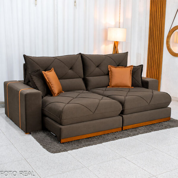 Sofá Retrátil Reclinável Gran Bello 2.50m Veludo Marrom 19 - Molas Ensacadas Pocket