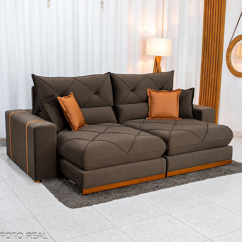 Sofá Retrátil Reclinável Gran Bello 2.50m Veludo Marrom 19 - Molas Ensacadas Pocket