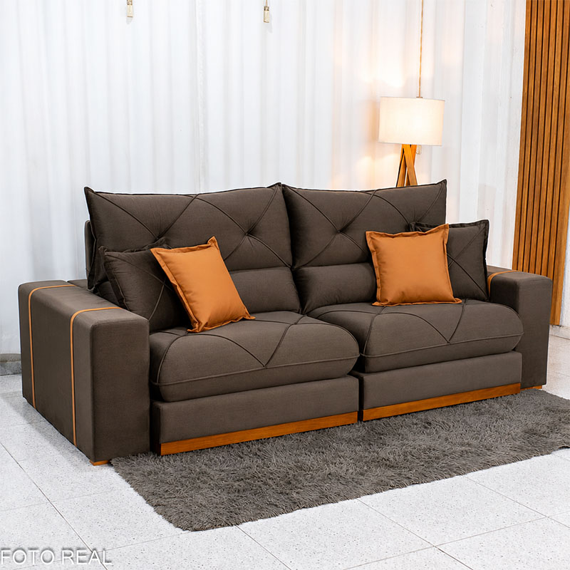 Sofá Retrátil Reclinável Gran Bello 2.50m Veludo Marrom 19 - Molas Ensacadas Pocket - Imagem 3